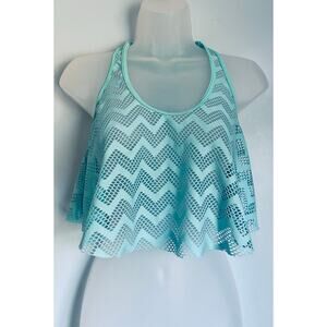 Blue Crop Top Chevron Semi Sheer S/M Boho Festival